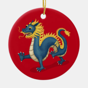 Chinese Zodiac Dragon Astrology Sign Red Ceramic Ornament