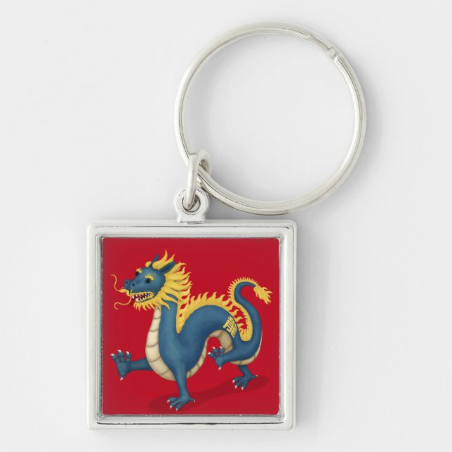 Chinese Zodiac Dragon Cute Astrology Sign Red Keychain (Front)