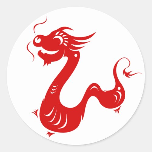 CHINESE ZODIAC DRAGON PAPERCUT ILLUSTRATION CLASSIC ROUND STICKER