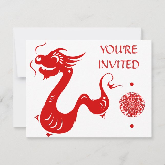 CHINESE ZODIAC DRAGON PAPERCUT ILLUSTRATION INVITATION (Front)