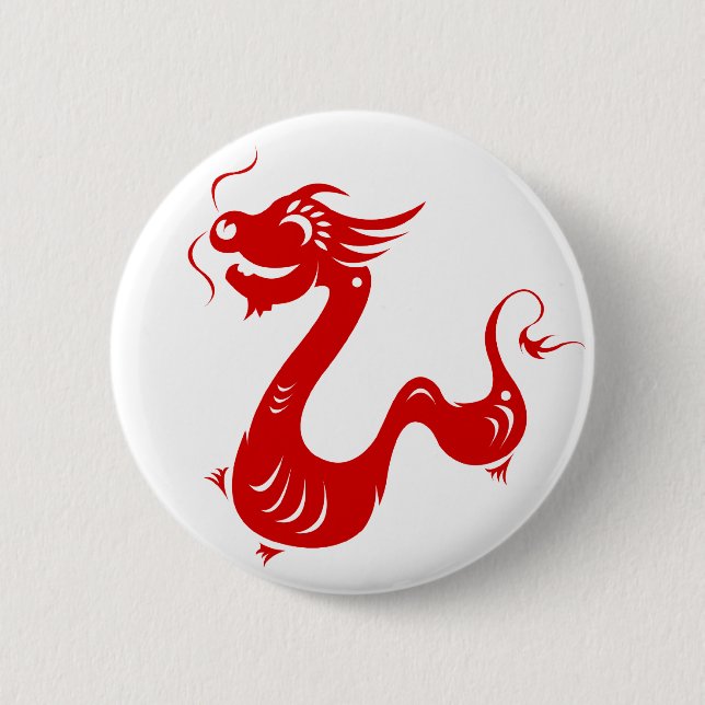 CHINESE ZODIAC DRAGON PAPERCUT ILLUSTRATION PINBACK BUTTON (Front)