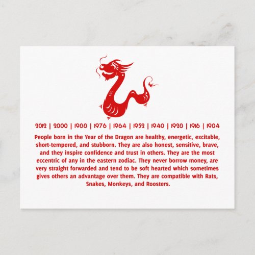 CHINESE ZODIAC DRAGON PAPERCUT ILLUSTRATION POSTCARD