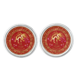 Chinese Zodiac Dragon Red/Gold ID542 Cufflinks