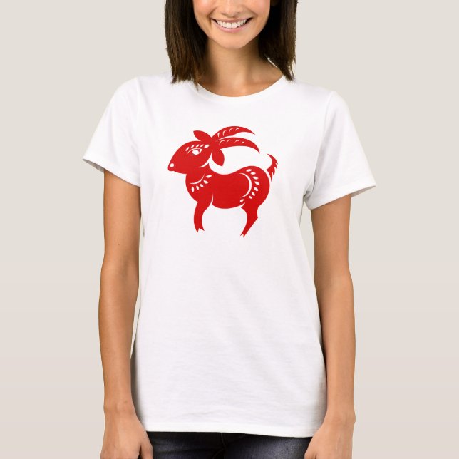 CHINESE ZODIAC GOAT PAPERCUT ILLUSTRATION T-Shirt (Front)