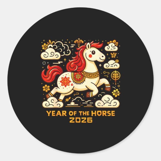 Chinese Zodiac Horse 2026 Lunar New Year Art Gift  Classic Round Sticker (Front)