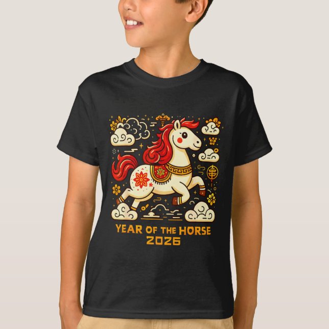 Chinese Zodiac Horse 2026 Lunar New Year Art Gift  T-Shirt (Front)