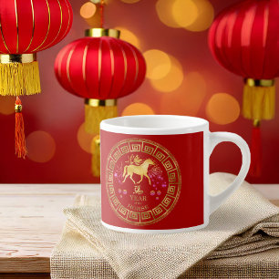 Chinese Zodiac Horse Red/Gold ID542 Espresso Cup