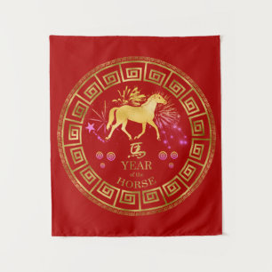 Chinese Zodiac Horse Red/Gold ID542 Tapestry