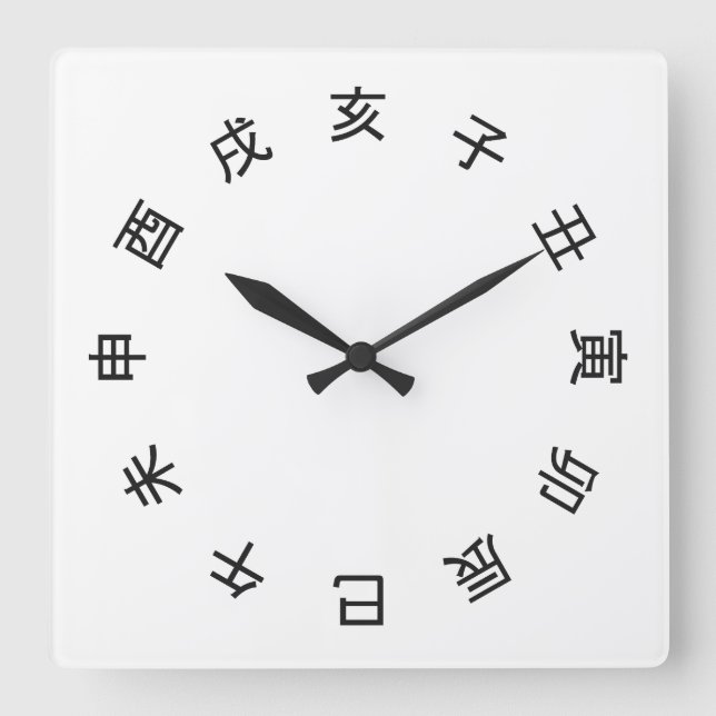 Chinese Zodiac Kanji (rotated) Clock - (Front)
