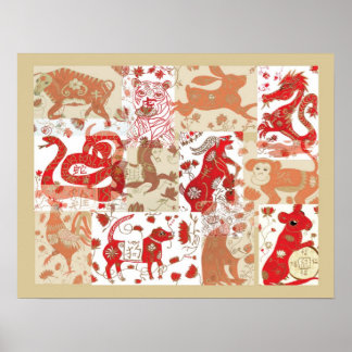 Chinese Zodiac Mixed Media Collage Poster
