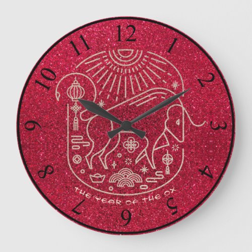 Chinese Zodiac New Year of the Ox Elegant Red Large Clock