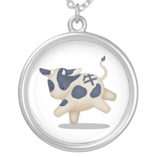 Chinese Zodiac Ox Cute Astrology Sign Silver Plated Necklace