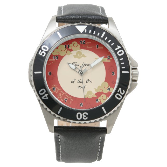 Chinese Zodiac Ox New Age Modern Chic Mens Watch (Front)