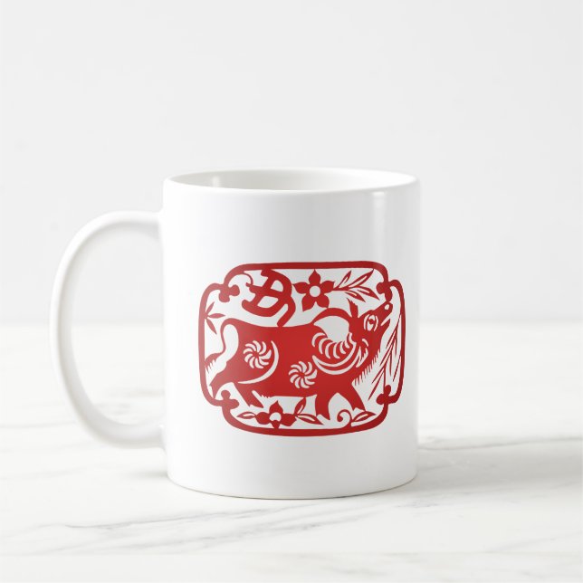 Chinese Zodiac Ox Paper Cutting Coffee Mug (Left)