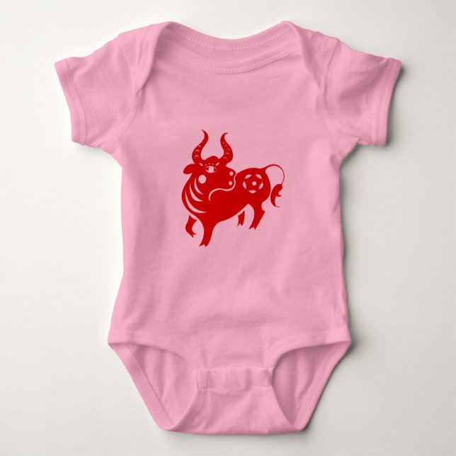 CHINESE ZODIAC OX PAPERCUT ILLUSTRATION BABY BODYSUIT (Front)