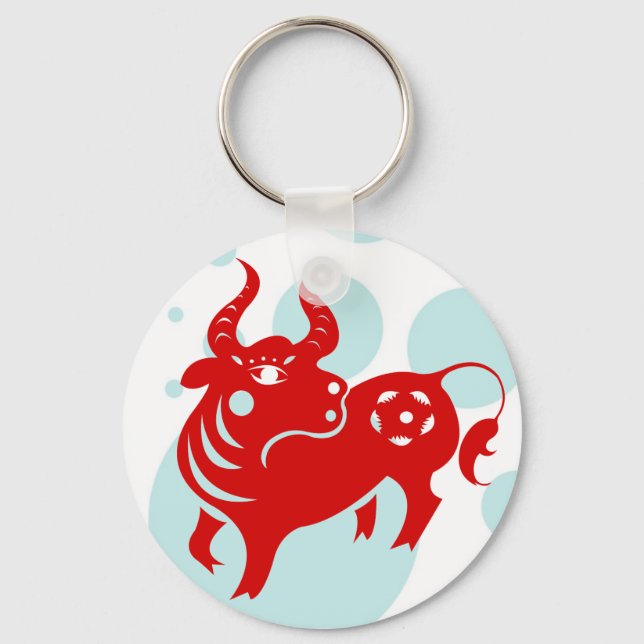 CHINESE ZODIAC OX PAPERCUT ILLUSTRATION KEYCHAIN (Front)