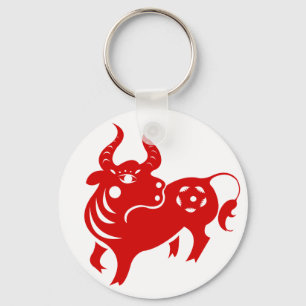 CHINESE ZODIAC OX PAPERCUT ILLUSTRATION KEYCHAIN