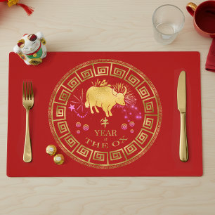 Chinese Zodiac Ox Red/Gold ID542 Placemat