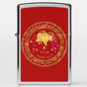 Chinese Zodiac Ox Red/Gold ID542 Zippo Lighter