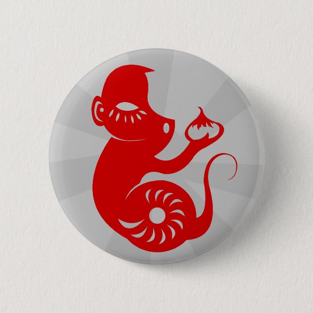CHINESE ZODIAC PAPERCUT MONKEY ILLUSTRATION BUTTON (Front)
