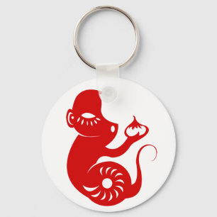 CHINESE ZODIAC PAPERCUT MONKEY ILLUSTRATION KEYCHAIN