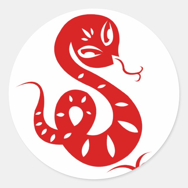 CHINESE ZODIAC PAPERCUT SNAKE ILLUSTRATED SHIRT CLASSIC ROUND STICKER (Front)
