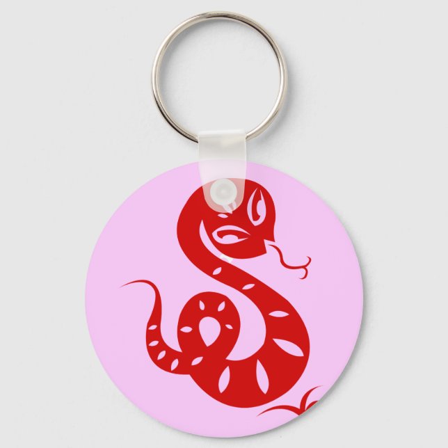 CHINESE ZODIAC PAPERCUT SNAKE ILLUSTRATED SHIRT KEYCHAIN (Front)