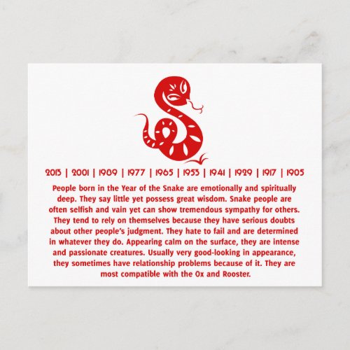 CHINESE ZODIAC PAPERCUT SNAKE ILLUSTRATED SHIRT POSTCARD