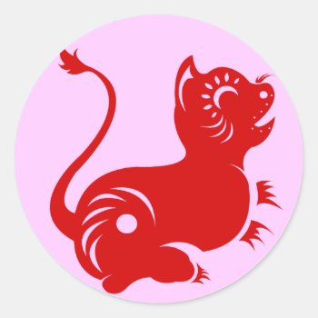 Chinese Zodiac Papercut Tiger Illustrated Classic Round Sticker by paper_robot at Zazzle