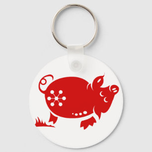 CHINESE ZODIAC PIG PAPERCUT ILLUSTRATION KEYCHAIN