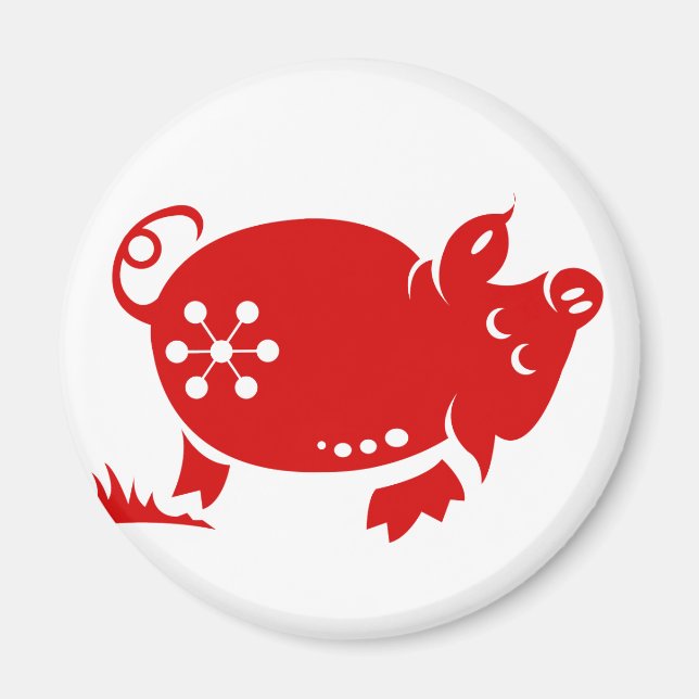 CHINESE ZODIAC PIG PAPERCUT ILLUSTRATION MAGNET (Front)