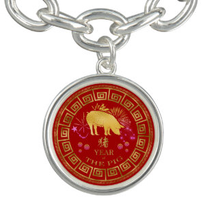 Chinese Zodiac Pig Red/Gold ID542 Bracelet