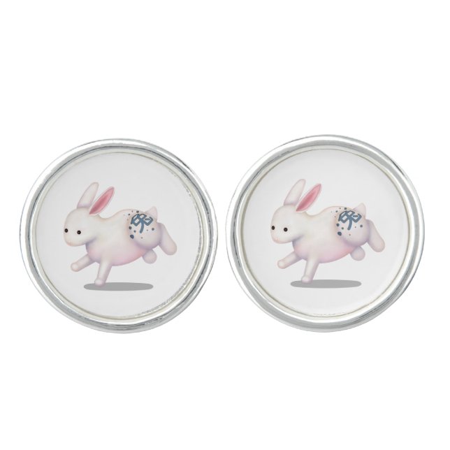 Chinese Zodiac Rabbit Cute Astrology Sign Cufflinks (Front)