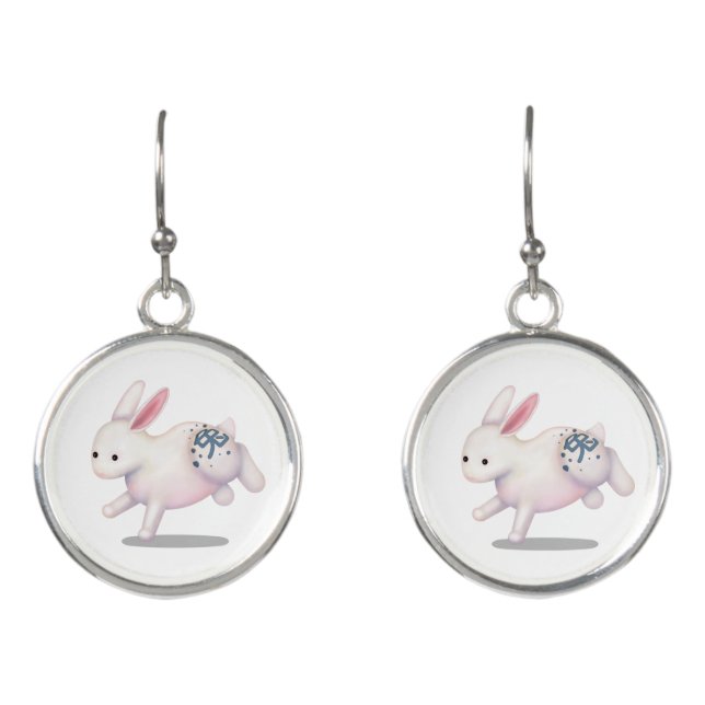 Chinese Zodiac Rabbit Cute Astrology Sign Earrings (Front)