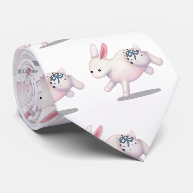 Chinese Zodiac Rabbit Cute Astrology Sign Neck Tie (Rolled)