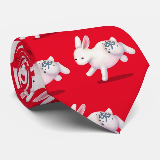 Chinese Zodiac Rabbit Cute Astrology Sign Neck Tie (Rolled)