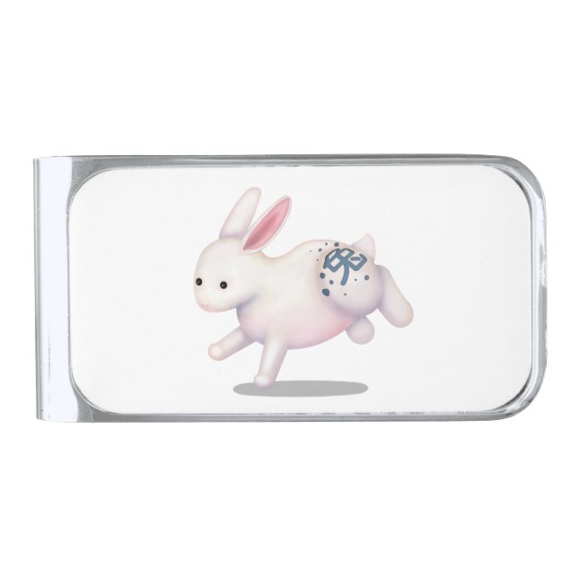 Chinese Zodiac Rabbit Cute Astrology Sign Silver Finish Money Clip (Front)