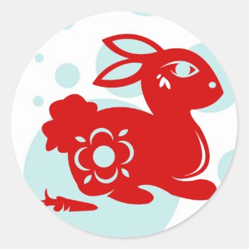 Chinese Zodiac Rabbit Papercut Illustration Classic Round Sticker by paper_robot at Zazzle