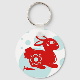 CHINESE ZODIAC RABBIT PAPERCUT ILLUSTRATION KEYCHAIN