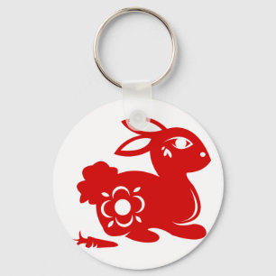 CHINESE ZODIAC RABBIT PAPERCUT ILLUSTRATION KEYCHAIN
