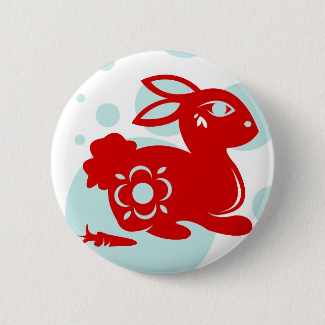 CHINESE ZODIAC RABBIT PAPERCUT ILLUSTRATION PINBACK BUTTON (Front)