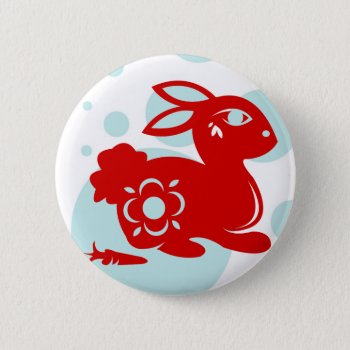 Chinese Zodiac Rabbit Papercut Illustration Pinback Button by paper_robot at Zazzle