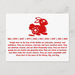 CHINESE ZODIAC RABBIT PAPERCUT ILLUSTRATION POSTCARD