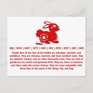 CHINESE ZODIAC RABBIT PAPERCUT ILLUSTRATION POSTCARD