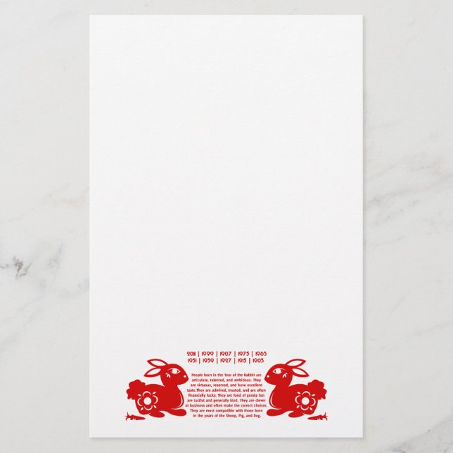 CHINESE ZODIAC RABBIT PAPERCUT ILLUSTRATION STATIONERY (Front)