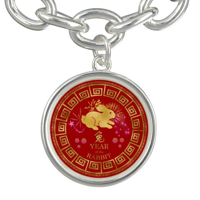 Chinese Zodiac Rabbit Red/Gold ID542 Bracelet (Design)