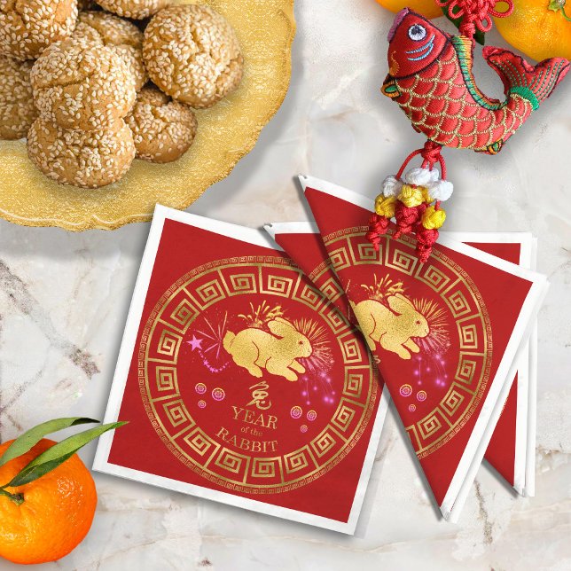Chinese Zodiac Rabbit Red/Gold ID542 Napkins (Creator Uploaded)