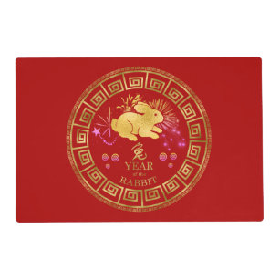 Chinese Zodiac Rabbit Red/Gold ID542 Placemat