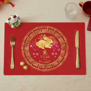 Chinese Zodiac Rabbit Red/Gold ID542 Placemat