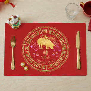 Chinese Zodiac Rabbit Red/Gold ID542 Placemat
